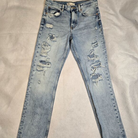 Zara The Truth Slim Distressed Light Wash Denim Jeans Size‎ 8 - Picture 1 of 8